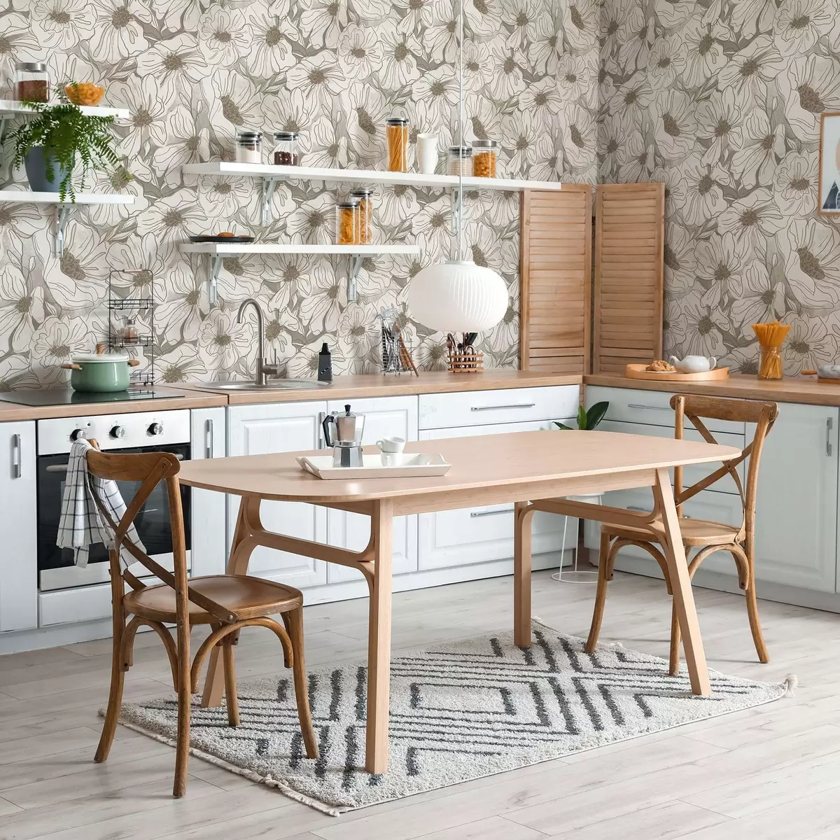 Tapete Lineare Blumen in einer monochromen beige-grauen Farbpalette a00636